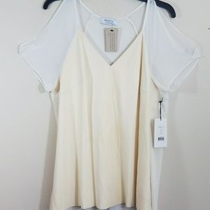 EUC Bailey/44 Ivory soft lamb suede front cold shoulder Odysseus top